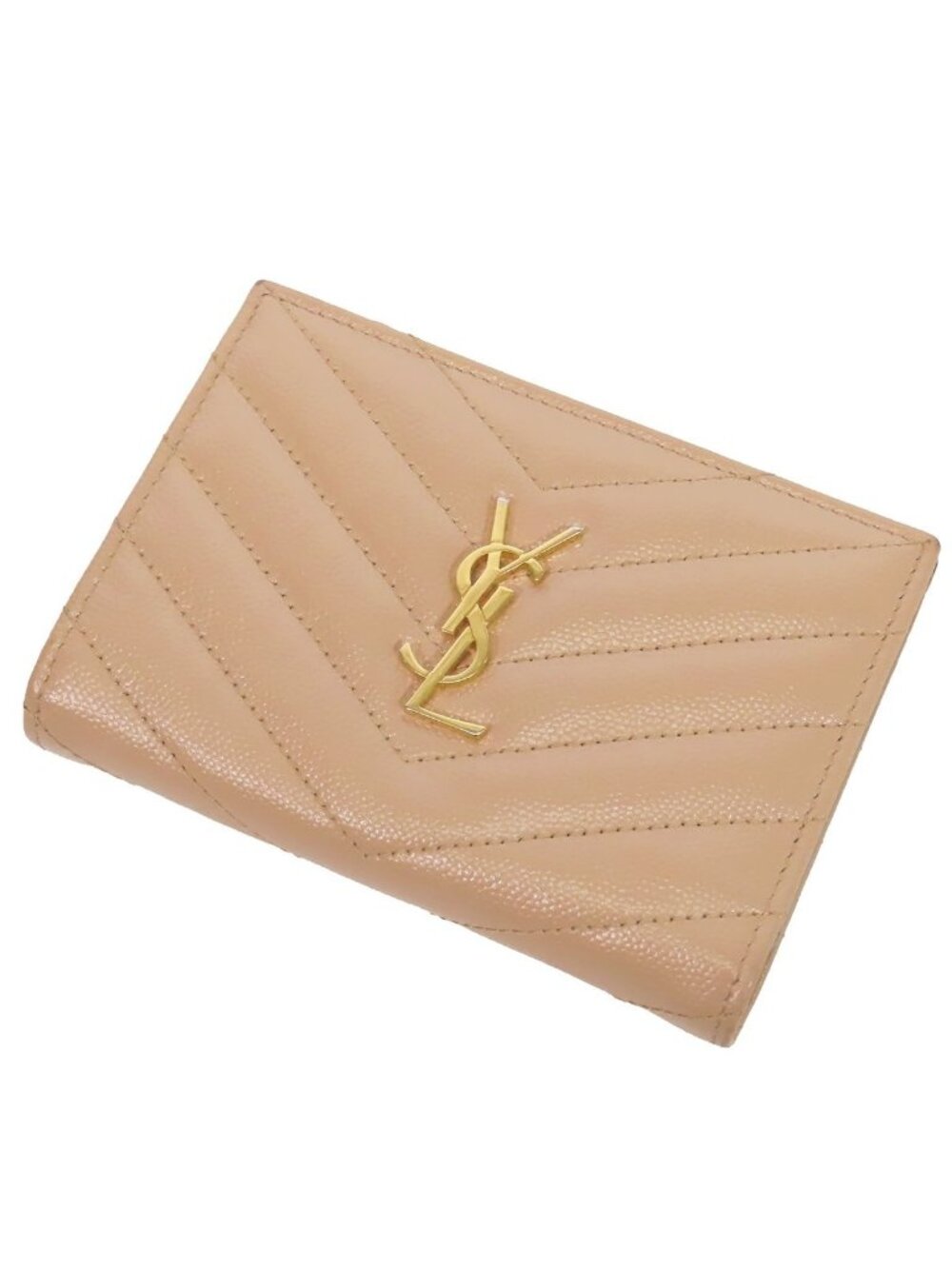 Saint Laurent Monogram Zip Wallet Beige Leather Cassandra Compact Bifold - Picture 1 of 9